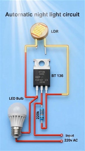Automatic Night Light Circuit 🌙💡 | LDR + BT136 AC LED Bulb Project | 220V DIY #Shorts