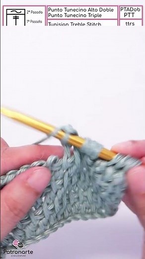 Curso Crochet Tunecino 7: Punto Alto Doble, Triple... de Crochet Tunecino, Símbolo, Nombres #shorts