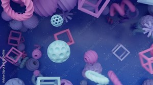 Abstract floating objects colliding with each other. 4K CGI animation. Trendy backgrounds.