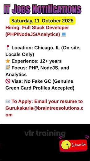 Full Stack Developer Job in Chicago, IL Oct 11, 2025