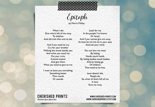 Epitaph by Merrit Malloy - Poem • Cherished Prints