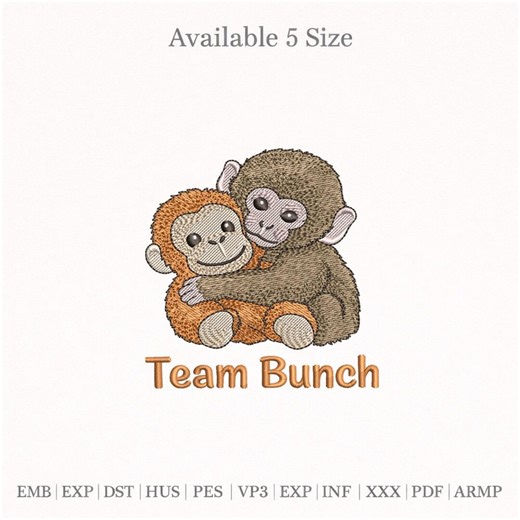 Team Bunch Monkey Embroidery Design, Cute Monkey Hug Embroidery File, Baby Monkey Machine Embroidery Pattern - Etsy UK