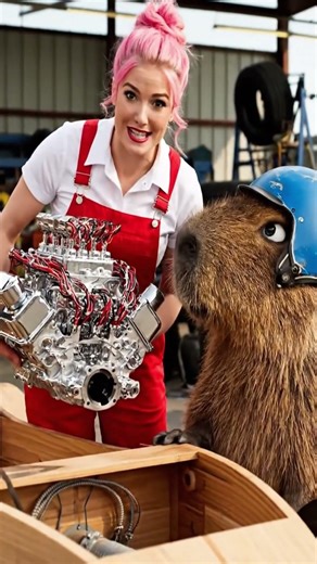 Capy’s wooden car is shocking the track! #funny #trending #comedy #ai #capybara #comedyshorts