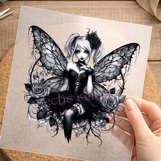 Bügelbild, einfach & schnell aufbügeln, Gothic, Fee, Fairy, Feen, düster, dunkel, Schwarz, Shirt Design, Damen, bügeln, DIY, Accessoire - Etsy.de