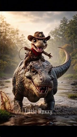 Cute little Rexxy Rides Spinosaurus #dinosaur #ai #cute