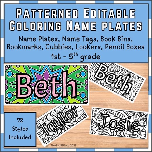 Editable Geometric Bookmarks, Name Plate Tags, Plates for Cubbies, book bins