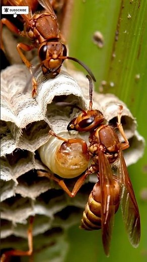 Paper Wasp Palm-Leaf Hanging Nest in the Amazon. #animals #shorts