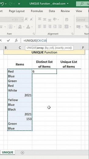 Remove duplicates using UNIQUE function in Excel