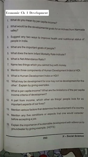 📚 Class 10 Economics Chapter 1 - Development | Important Questions #cbse #class10 #importantquestion