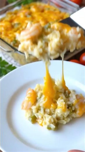 Shrimp and Rice Casserole Bake with CheddarCreamy rice gathers around .