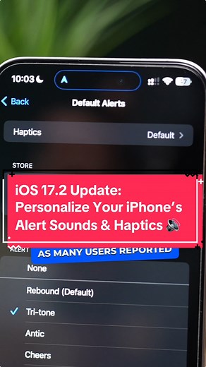13K views · 159 reactions | iOS 17.2 Update: Personalize Your iPhone’s Alert Sounds & Haptics  #iOS172 #CustomAlerts #iPhoneTips #NotificationSounds #HapticFeedback #Personalization #TechUpdate #SmartphoneCustomization #AppleSounds #TechHacks #UserExperience | Hector Daniel Chavez | Facebook