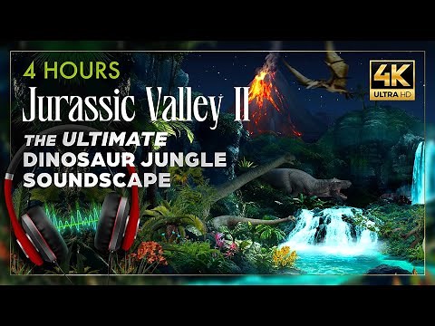 Jurassic Jungle Ambience - Dinosaur 3D Soundscape - Focus, Relaxation, Deep Sleep | 4k 🦖🦕🌋