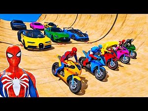 Spider-Man and Friends Jump on a Motorcycle! Extreme Parkour Race with Spiderman!
