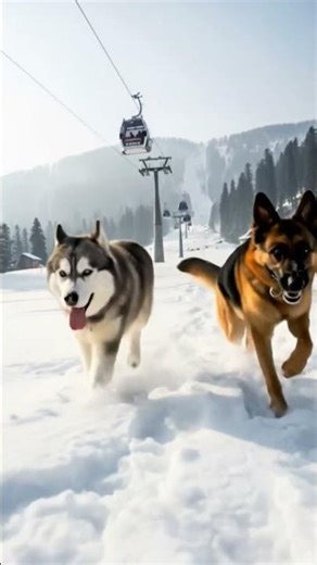 Two Dogs Running on snow at Gulmarg #viral #kashmir#DreamScreenAI