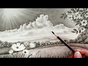 Sunlight spring season landscape scenery drawing by pencil easy ways // Pencil drawing nature //