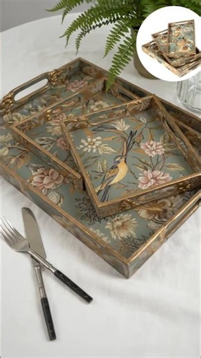 DULI Set of 3 MDF Wood Enamel Coated Multipurpose Trays.