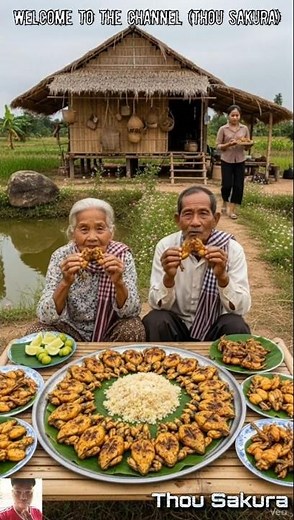 Elders Savor Grilled Frog with Golden Rice in Peaceful Village