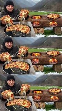 I Cooked 3 Delicious Pizzas on a Giant Log Grill Over a Real Wood Fire! #shorts #delicious #pizza