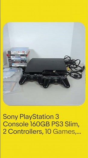 Sony PlayStation 3 Console 160GB PS3 Slim, 2 Controllers, 10 Games, Cords Tested