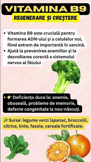 Vitamina B9 – Esențială pentru Celule și Viață Nouă 🌿💚#vitaminaB9 #acidfolic #sanatate #nutritie