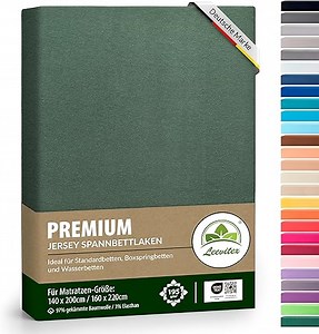 Premium Spannbettlaken, extra schwer und dick, 97% Mako-Jersey-Baumwolle und 3% Elasthan, auch Boxspringbett geeignet, 140 x 200-160 x 220 cm, Dunkelgrün/Tannengrün