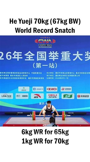 World Record alert 🚨 154kg Snatch by He Yueji