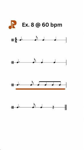 Beginner Rhythm Exercise 8 at 60 bpm #drums #learnmusic #musictheory #rhythm