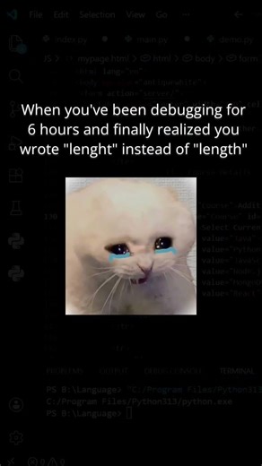debugging from 6 hours 😭 #codingforbeginners #htmltutorial #webdevelopment #debugging