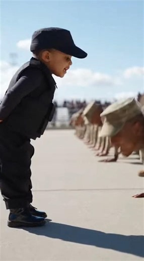 Tiny Commander Orders Soldiers! 😂 Toddler Gives Push-Up Command in Full Tactical Outfit