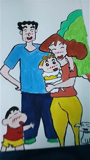 full drawing and painting of shin-chan family #art