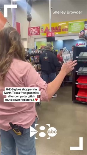 WFAA on Instagram: "An H-E-B store in Burleson, Texas gave its customers free groceries after a computer glitch shut down its registers."