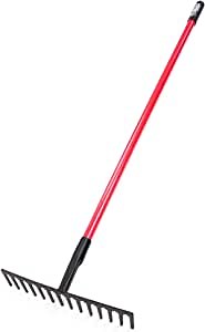 Bully Tools Level Head Rake with Fiberglass Shaft – Heavy Duty Garden Tool for Lawns, Landscaping Metal Rakes for Gardening, Yard Work, Steel Gravel Tool, Thatch Lawn Rake, Outdoor, 14 Tines (60 Inch)