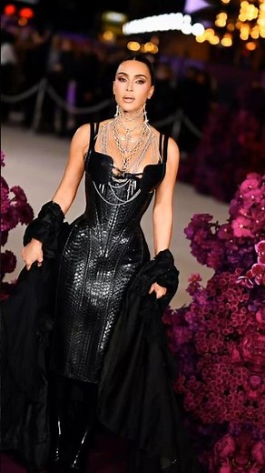 Kim Kardashian smolders in black leather corset dress #kimkardashian #fashiontrends #shorts