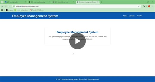 #technicalproject #employeemanagementsystem #flask #pythondeveloper #mysql #fullstackdevelopment #miniproject #webapp #softwareengineering | Angalakuduru Estheru Kumari