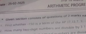 Find whether -150 is a term of the AP 17, 12, 7, 2, ...How man... | Filo