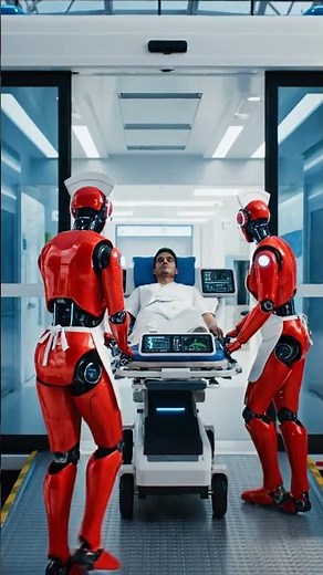 Inside a Futuristic Hospital: Red Cyborg Nurse & Patient Care