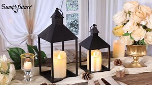 Lantern Decorative Outdoor/Indoor Set of 2 (15" & 11") Black Metal Candle Lanterns with Flameless, Farmhouse Decoration for Home, Porch, Garden, Mantle, Wedding