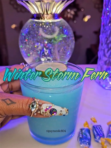 Let's make a Winter Storm Fern 🥶🌬 5 Blue Raspberry Jolly Ranchers 1.5oz Hypnotic 2oz Patron Reposado 1oz Cointreau 1/2oz Lime Juice 1/4oz Agave or Simple Syrup 2oz Iced Berry Red Bull (can leave out or substitute with blue Raspberry soda/sprite/club soda/tonic water, etc) Be save everyone 🙏🏽