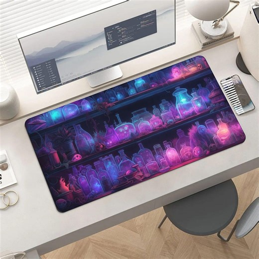 Neon Potion Shelf Gaming Mouse Pad | Mystic Alchemy Desk Mat, Purple Pink Cyan Glow - Etsy