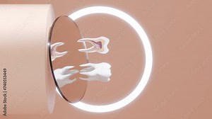 Vertical of Dental root anatomy molar tooth. Medically dental 3D animation