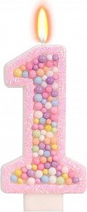 Sweet One Birthday Candles for Girls - Pink Number 1 Candle, First Birthday Decorations for Girl, Fairy Cake Decorations, Colorful Macaron Candles for One Cake Topper