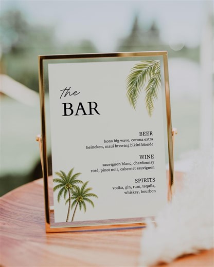 Wedding Bar Menu Sign: Editable Tropical Palm Tree Drink Menu (instant Download) 010 - Etsy
