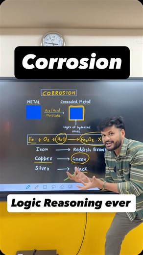 Ankit Upadhyay on Instagram: "Corrosion explained in the simplest and most visual way! 🔥 Understand how metals react with air and moisture through this quick AU Magic animation—perfect for Class 10 CBSE Science, Chemical Reactions and Equations, and exam-focused revision. A must-know chemistry concept for scoring high and building strong basics for Class 11 and competitive exams. Science made smart, simple, and unforgettable! ✨ #class10science #corrosion #cbseboardexam #chemicalreactionsandequa