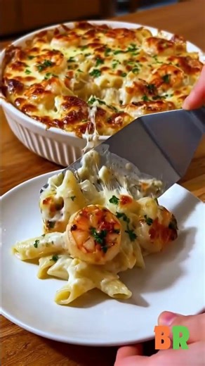 Creamy Shrimp & Crab Alfredo Bake 🍤🦀This one is bubbling, cheesy, and straight-up comfort in a pan.