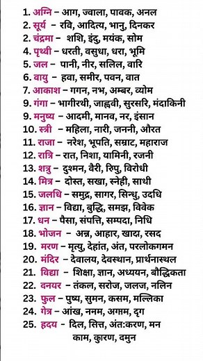 25 महत्वपूर्ण हिंदी पर्यायवाची शब्द | 25 Hindi Paryayvachi Shabd with Meanings