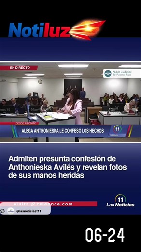 ⚖️ Durante el juicio contra Elvia Cabrera, una testigo declaró que Anthonieska Avilés presuntamente le confesó que había apuñalado a Gabriela Nicole Pratts. La testigo también afirmó que vio sangre y cortaduras en las manos de Anthonieska tras el asesinato, mientras el Ministerio Público reveló fotografías de las lesiones en sala. Melissa Correa ofrece más detalles por teleonce.com