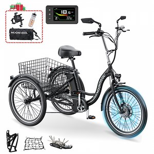 MOONCOOL 24" Electric Tricycle for Adults, 350W 36V 7 Speeds Electric Trike, 3 Wheels Adult Electric Tricycle Bicycle with Large Basket & Tool Kits, Certified to UL 2849 by SGS