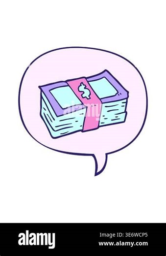 spinning motion animation of cartoon stack of cash with speech bubble Stock Video Footage - Alamy