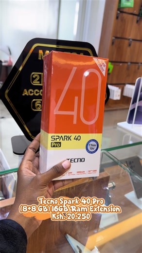 Tecno Spark 40 Pro Key Features ✅RAM: 8GB ✅Internal Storage: 128GB ✅Display: 6.78-inch ✅OS: Android 15, HIOS 15.1 ✅Chipset: Mediatek Helio G100 Ultimate (6 nm) ✅Connectivity: 4G, Bluetooth 5.3, Infrared port, FM Radio, NFC, USB Type C 2.0 ✅Battery: 5,200mAh ✅Colors: Ink Black, Moon Titanium, Lake Blue, Bamboo Green. 📞0722403535 📍Iconic business plaza, 5th floor, suite K13 #fyp #tiktokkenya #viral #CapCut #tecnologia