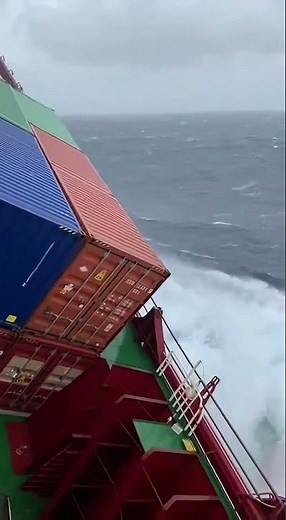 container ship during storm